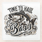 低音おもしろいの到達時間魚釣り ガラスコースター (正面)