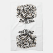 低音おもしろいの到達時間魚釣り キッチンタオル (縦)