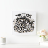 低音おもしろいの到達時間魚釣り スクエア壁時計 (ホーム)