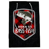 低音の魚の人のベビーシャワーの魚釣りに生まれて下さい ミディアムペーパーバッグ (正面)