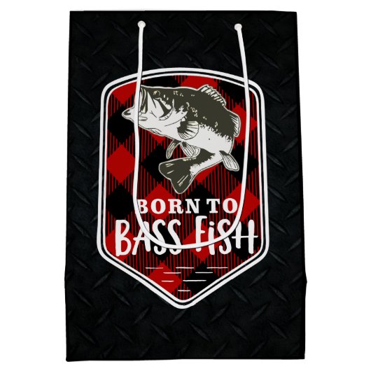 低音の魚の人のベビーシャワーの魚釣りに生まれて下さい ミディアムペーパーバッグ (裏面)