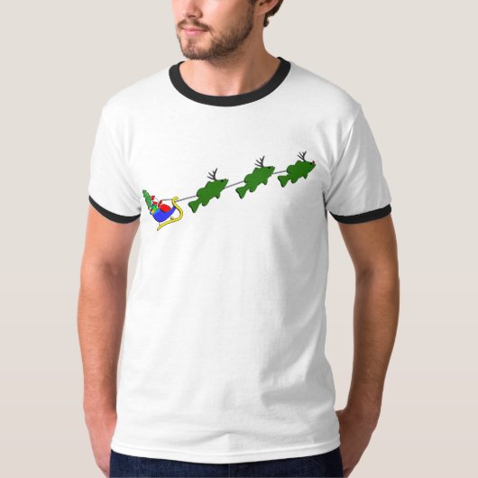 低音の魚釣りのクリスマスのそり Tシャツ (正面)