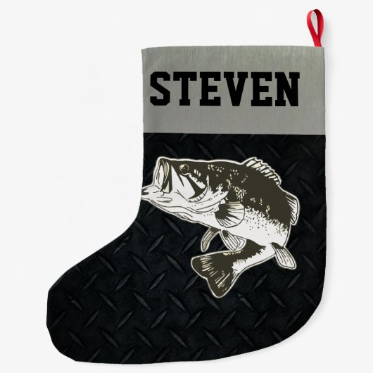 低音の魚釣りの人のクリスマスのストッキング ラージクリスマスストッキング (裏面)