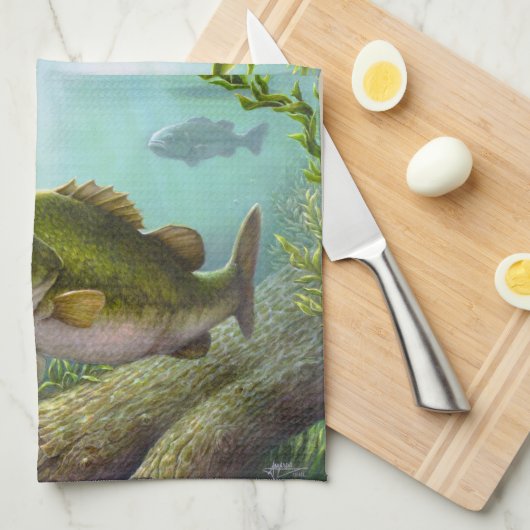 低音の魚 キッチンタオル (四つ折り)