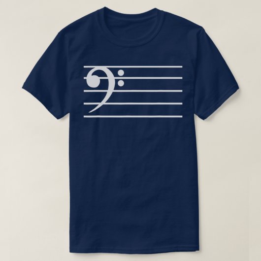 低音クレフ、 音符記号注記 Tシャツ (デザイン正面)