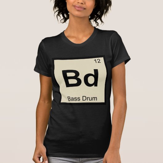 低音ドラムの音楽化学元素周期表 Tシャツ (正面)