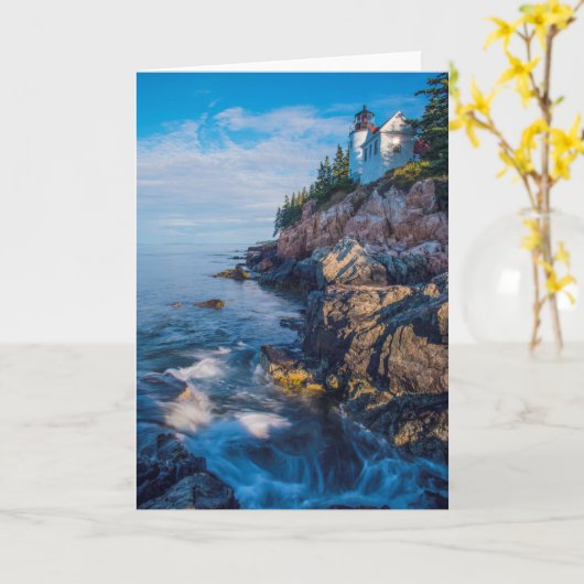 低音港の灯台の朝日曜日 カード (黄色い花)