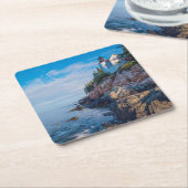 低音港の灯台の朝日曜日 スクエアペーパーコースター (アングル)