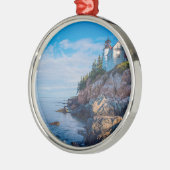 低音港の灯台の朝日曜日 メタルオーナメント (左)