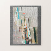 低音港、山の無人島のロブスターのボート ジグソーパズル (縦)