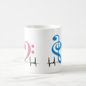 低音部記号のハート EKG波動 サイアン&ピンク コーヒーマグカップ (中央)