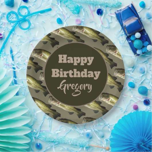 低音魚釣りハッピーバースデーパーソナライズされたパーティー ペーパープレート (パーティー)