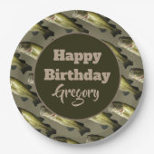 低音魚釣りハッピーバースデーパーソナライズされたパーティー ペーパープレート (正面)