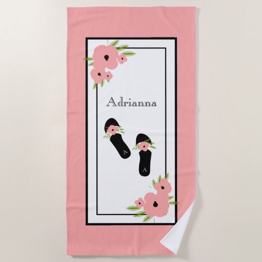 住んでいるシックなビーチTOWEL_ "夢の"花柄 ビーチタオル (正面)