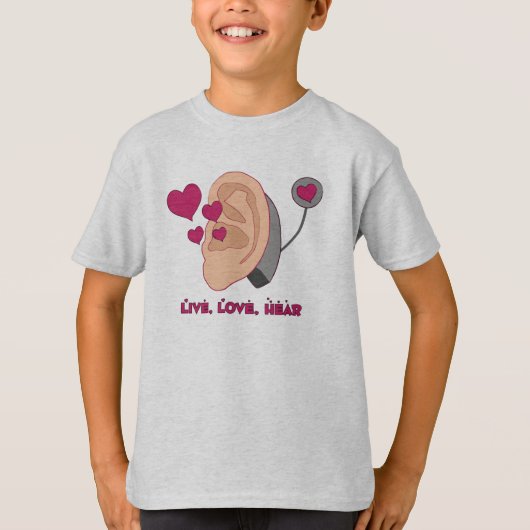 住んで下さい、子供Tを愛して下さい、聞いて下さい Tシャツ (正面)