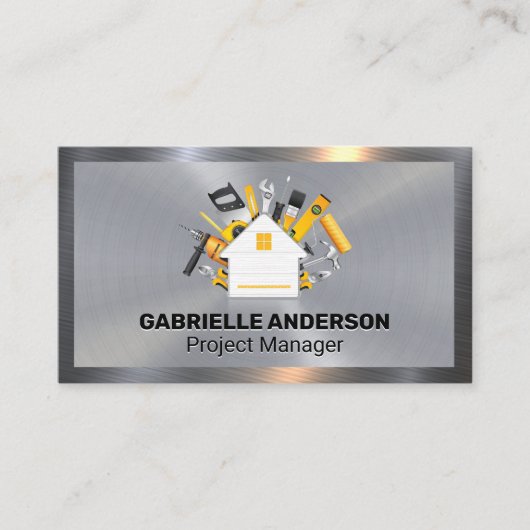 住宅と大工の道具 | メタリック 名刺 (正面)