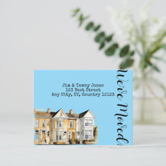 住宅の水彩行住所の変更 ポストカード