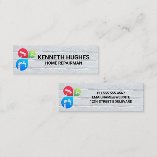 住宅修理サービス |白レンガの壁 スキニー名刺 (正面/裏面)