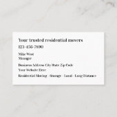 住宅引越し業者の移動と保管 名刺 (裏面)