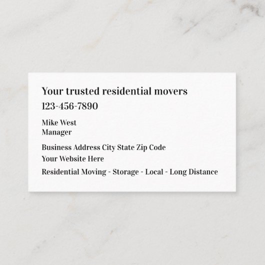 住宅引越し業者の移動と保管 名刺 (裏面)