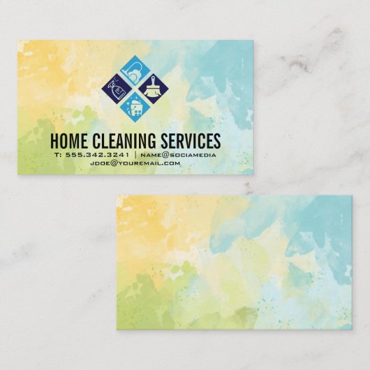 住宅清掃アイコン |水彩背景 名刺 (正面/裏面)