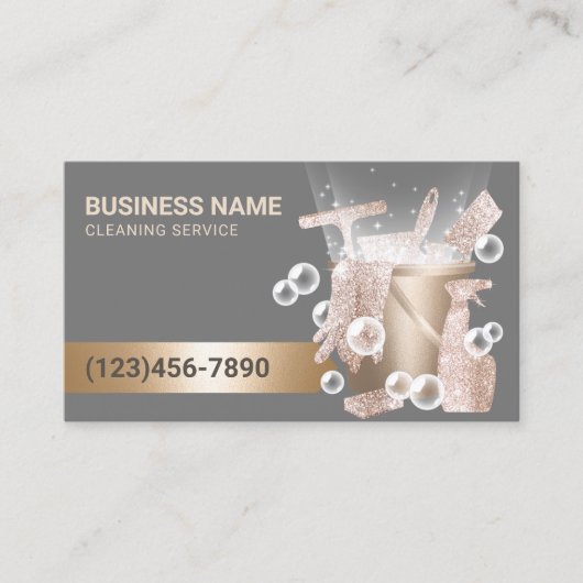 住宅清掃サービスモダン金ゴールド清掃用品 名刺 (正面)