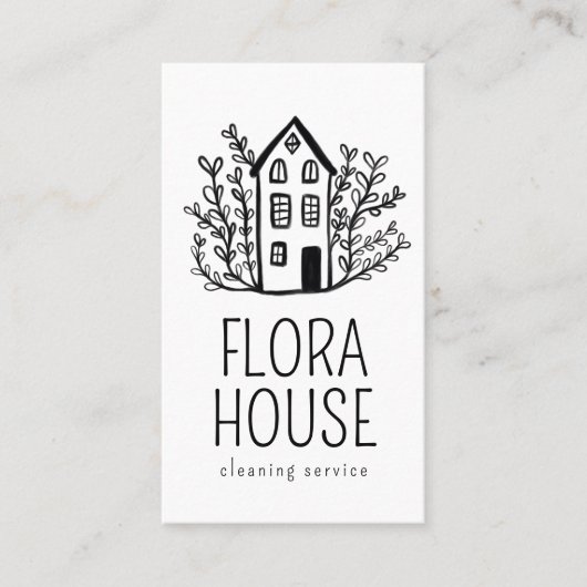 住宅清掃サービス住宅用手描きロゴQR 名刺 (正面)