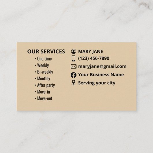 住宅清掃サービス名刺 名刺 (裏面)