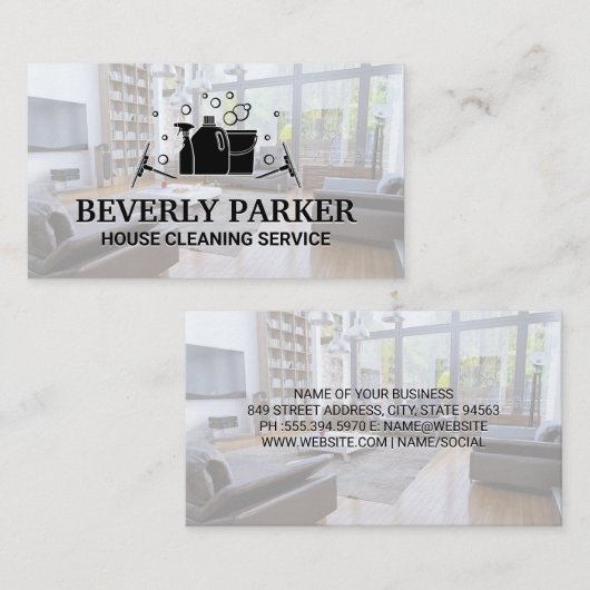 住宅清掃サービス |ホームの背景の消去 名刺 (正面/裏面)