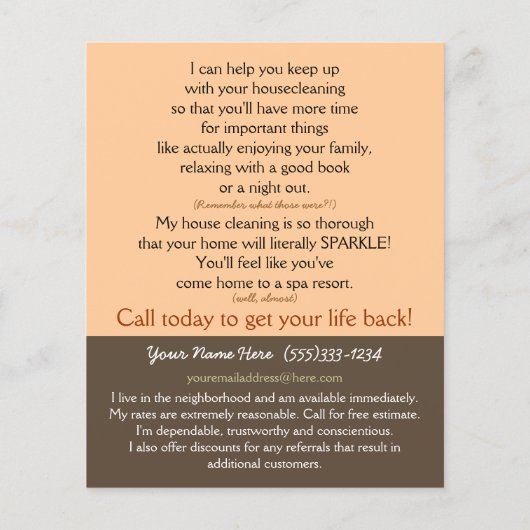 住宅清掃広告サービスのプロモーションカード4x5 チラシ (裏面)