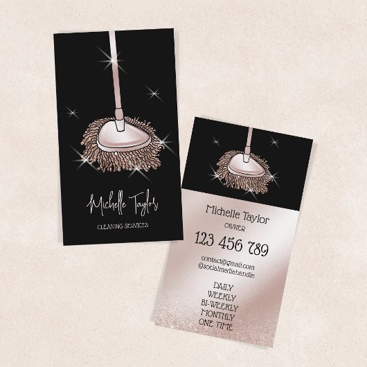 住宅清掃用メイドサービスバラ金ゴールドグリッターモップ 名刺