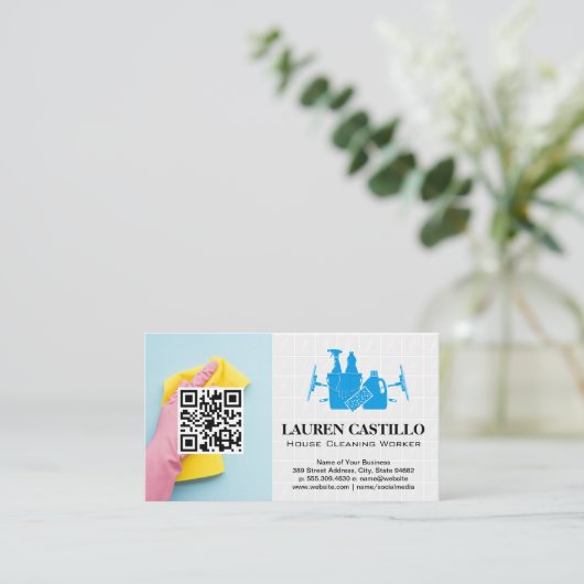 住宅清掃用品 | QRスキャン名刺 名刺 (スタンド正面)