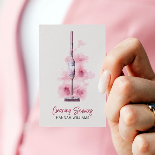 住宅清掃赤面ピンク掃除機QRコード 名刺