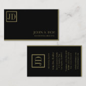 住宅用不動産仲介業者ブラック/金ゴールドスクエアモノグラム 名刺 (正面/裏面)