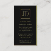 住宅用不動産仲介業者ブラック/金ゴールドスクエアモノグラム 名刺 (裏面)