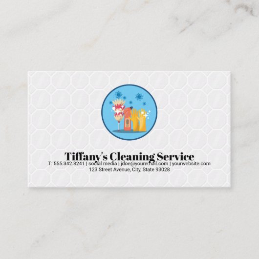 住宅用清掃具 | 床のタイルの背景 名刺 (正面)