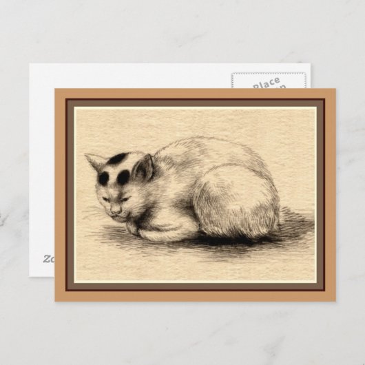 住宅用猫インク日本のスケッチはがき ポストカード (正面/裏面)