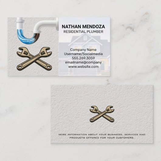 住宅用配管工 | 詰まったパイプ | レンチ 名刺 (正面/裏面)