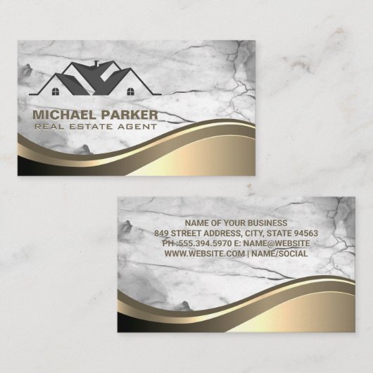 住宅用 | 大理石 | 金ゴールド波 名刺 (正面/裏面)