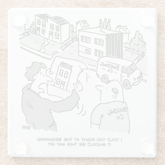 住宅計画を見る建築家と建築業者 ガラスコースター (裏面)