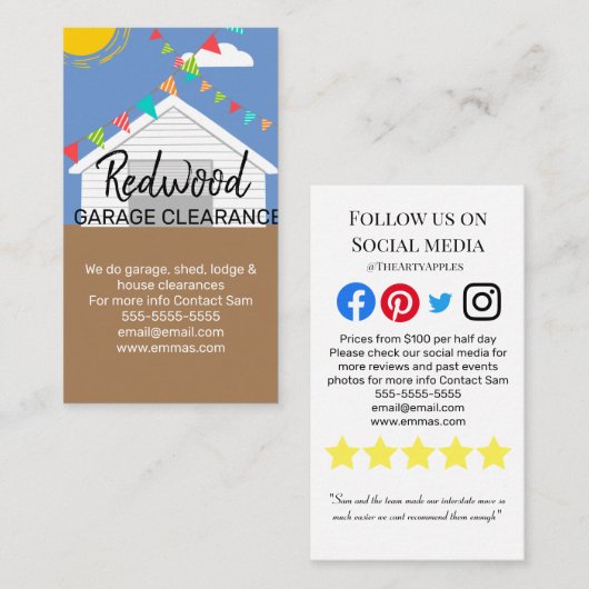 住宅車庫上屋の土地取り除き業者 名刺 (正面/裏面)