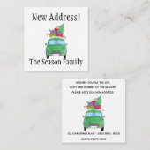 住所お知らせクリスマスプレゼント付きグリーンカー エンクロージャーカード (正面/裏面)