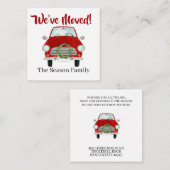 住所お知らせ赤い車とクリスマスリース エンクロージャーカード (正面/裏面)