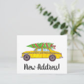 住所お知らせ黄色のタクシーのクリスマスツリー ポストカード (スタンド正面)