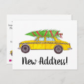 住所お知らせ黄色のタクシーのクリスマスツリー ポストカード (正面/裏面)