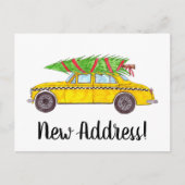 住所お知らせ黄色のタクシーのクリスマスツリー ポストカード (正面)