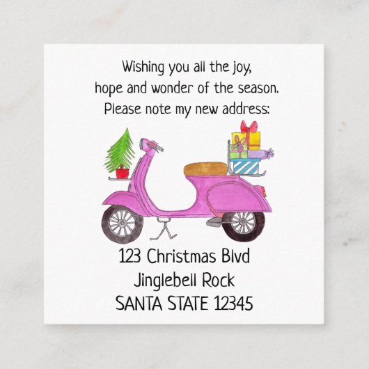 住所お知らせ、クリスマススクーターとギフト エンクロージャーカード (裏面)