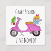 住所お知らせ、クリスマススクーターとギフト エンクロージャーカード (正面)