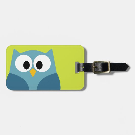 住所と電話番号がついたかわいい漫画フクロウ ラゲッジタグ (正面横)