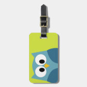 住所と電話番号がついたかわいい漫画フクロウ ラゲッジタグ (正面縦)